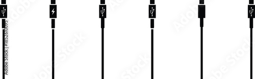 Outline icons set of usb cable connector vector illustration of charging symbol connection to gadget or device data transfer