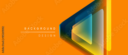 Abstract geometric design. Orange backdrop features layered translucent shapes, creating dynamic visual effect. Minimalist style, modern aesthetic.