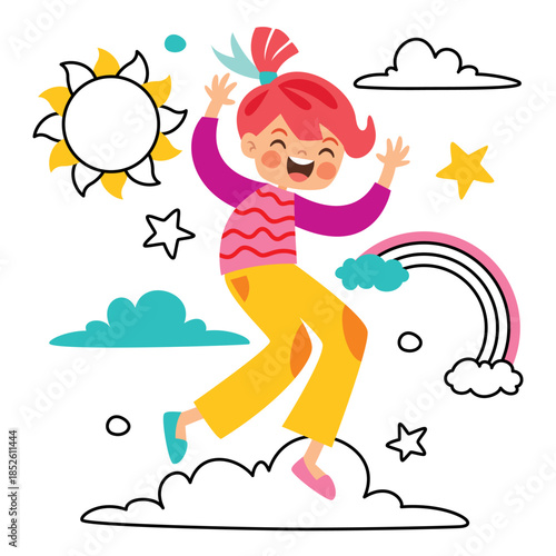 Doodle Drawing With Cartoon Kid