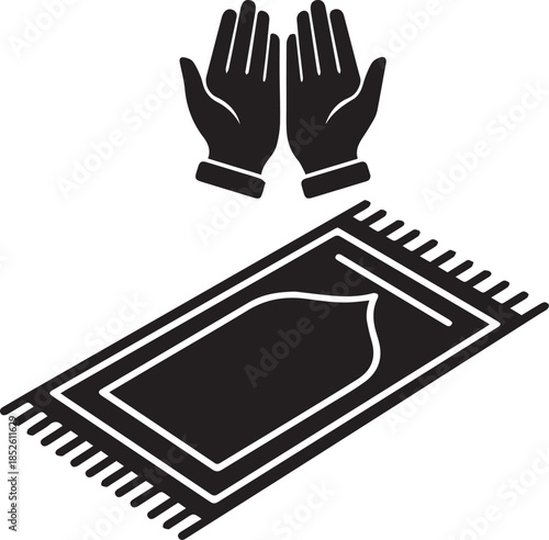 Islamic prayer rug and praying hands silhouette for worship and devotion