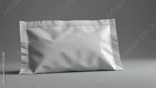 Blank white foil sachet packaging mockup, ideal for product branding and design presentation