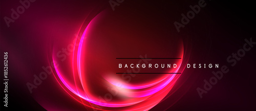 Abstract red design features flowing lines, gradients. Dark background enhances vibrant curves, text reads background design. Modern aesthetic.
