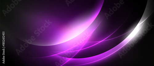 Abstract purple waves, bright light source. Smooth curves create dynamic, flowing composition. Dark background emphasizes luminosity.