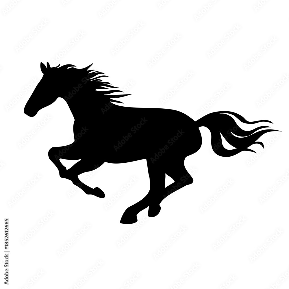 Obraz premium 鬣が美しい走る馬のシルエットのベクターイラスト