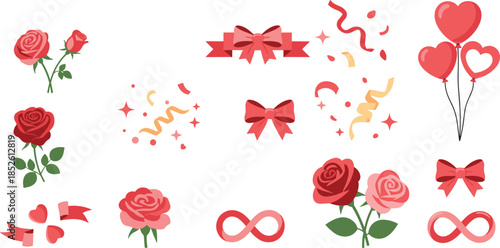 Romantic Valentine's Day elements with roses and hearts