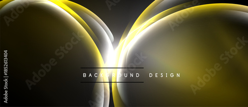 Abstract golden lines form flowing shapes. Dark background emphasizes bright curves, creating dynamic visual effect. Modern design element.