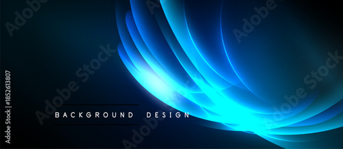 Dark blue abstract background. Bright glowing lines create dynamic wave pattern. Modern design element for digital projects.