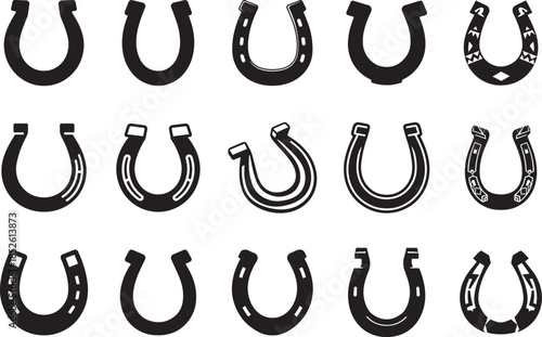 Horseshoe icons set black and white good luck symbol vector
