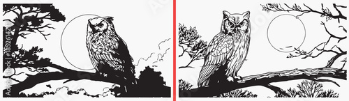 owl silhouette vector, night bird clipart, wildlife owl svg, forest bird illustration, nocturnal animal graphics, black owl silhouettes, nature vector art, bird character design, owl pose collection, 