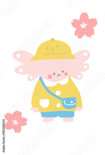 入園式のかわいいウーパールーパーと桜