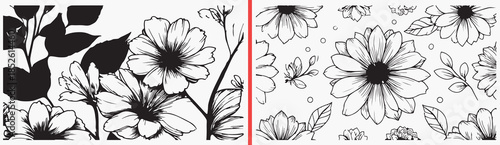 flower sketch clipart, leaf floral illustration, minimal botanical drawings, hand drawn plant art, simple flower outlines, black white flower clipart, printable floral sketches, botanical illustration