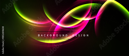 Abstract vibrant curves, flowing lines. Bright colors blend into dark background. Modern design element, dynamic composition.