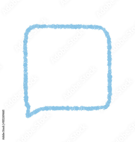 Hand drawn crayon speech balloon outline with organic sketch and round rectangle shape. Blue chat textbox and comment message for communication, graphic element in playful simple form.