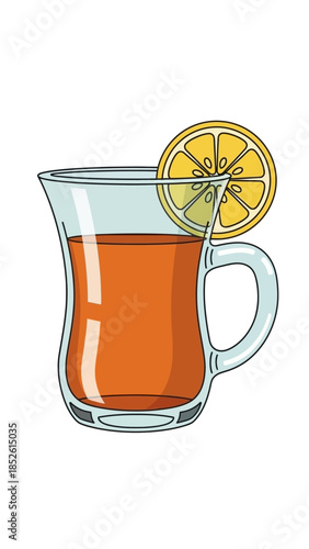 A glass pitcher filled with orange drink and lemon on a white background  