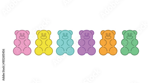 Colorful gummy bears in a row, sweet treats and candies, fun and playful illustration