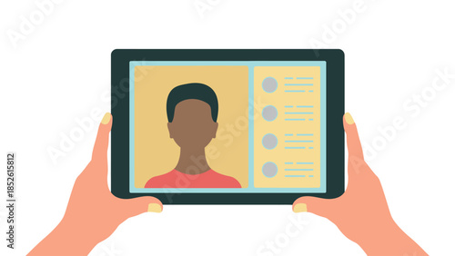 Digital identity verification on a tablet with a person's profile and credentials