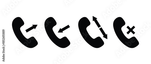 Set of black icons representing different phone call actions