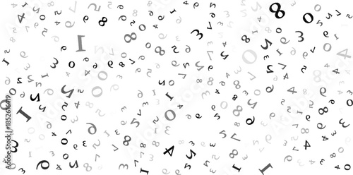 falling colorful messy numbers. math study concept with flying digits. posh back to school mathematics banner on white background. falling numbers vector illustrationeps.10..