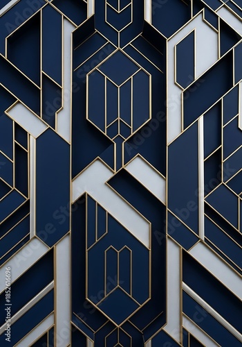 Wallpaper Mural Geometric Art Deco Ornamentation in Navy, White and Gold Accents Torontodigital.ca