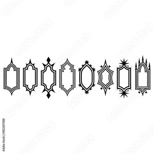 Collection of gothic arch frames with stars and spikes