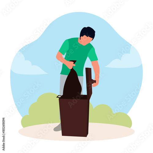 Illustration of Person Throwing Garbage in Bin
