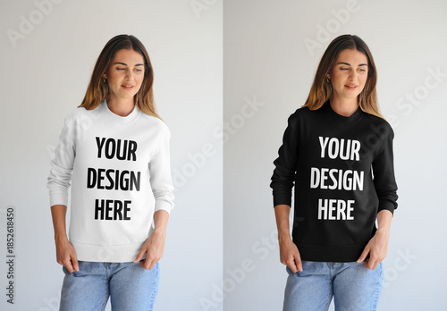 Mockup Of Woman Wearing Customizable Sweatshirt