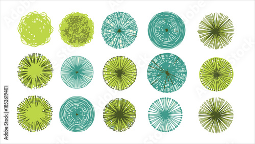 op-Down Tree Symbols for Landscape Architecture Minimal Vector Set, Isolated on White.