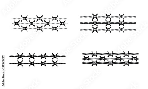 Barbed wire illustrations set isolated on white background
