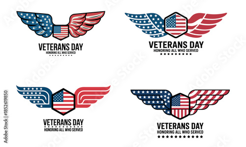 Veterans day patriotic emblem with eagle and american flag
