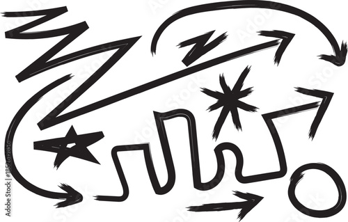 Hand drawn doodle arrows and abstract symbols set