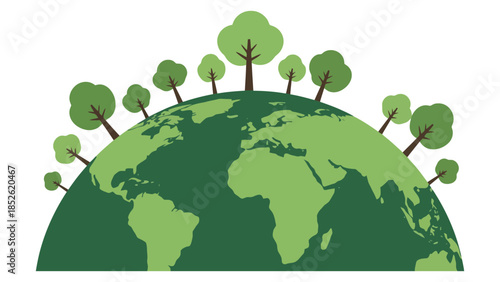 Lush green trees flourishing on a vibrant planet Earth, symbolizing growth and environmental care.