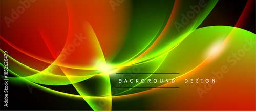 Dynamic abstract lines, vibrant colors blend. Green, orange, yellow create flowing energy. Modern design element for backgrounds.
