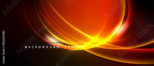 Dynamic orange glow, flowing lines create abstract energy. Dark background emphasizes vibrant light effects, modern design element.