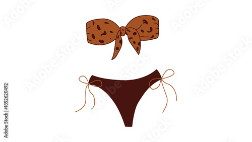 Stylish leopard print bikini top with matching dark brown bottoms