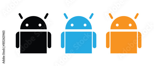 set of colorful android robot icons on white background