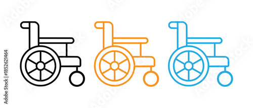  Simple line art wheelchair icon set for accessibility and healthcare vector illustration