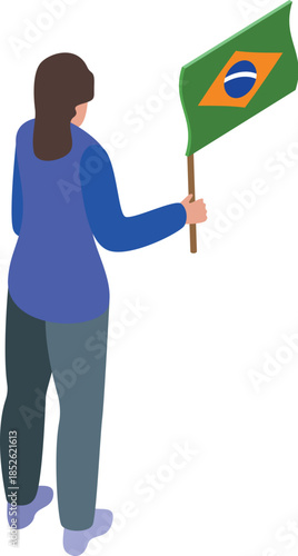 Woman proudly holding brazilian flag, symbolizing national pride and patriotism during a cultural event or celebration