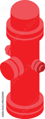 Red fire hydrant in isometric view, ready for use in extinguishing fires and emergencies