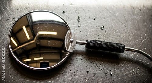 Wallpaper Mural Inspection Mirror Reflecting Workshop Interior on Textured Surface Torontodigital.ca
