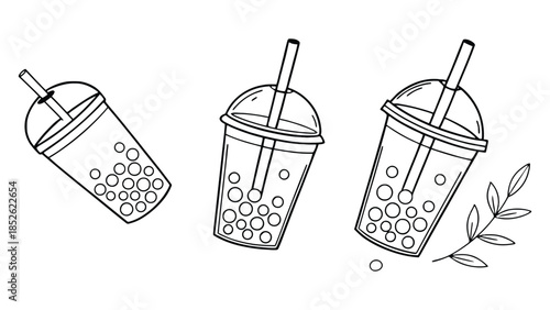 Delightful trio of bubble tea drinks with straws, perfect for a refreshing summer treat.