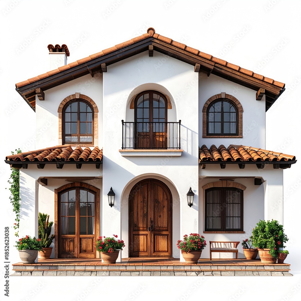 Obraz premium Two-story Spanish-style home with terracotta roof