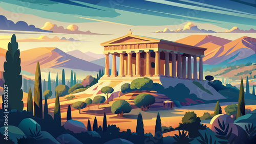Very beautiful view of the ancient Greek temples in Sicily’s Valley of the Temples, surrounded by open landscape and soft light, reflecting Italy’s deep classical history and heritage.