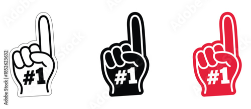 Number one fan glove icon, editable vector featuring black and red outline design, sports cheering accessory illustration, supportive hand symbol