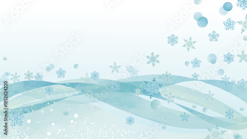 水彩風 冬と雪の流れるイメージ(16:9)Winter Series:Watercolor style image of winter and snow flowing
