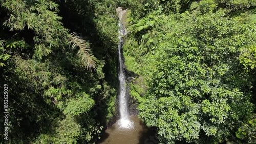 Aerial View of Juang Waterfall Hidden in Tropical Jungle, Java, Indonesia