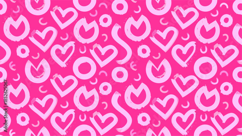 Vibrant pink background with white heart and bob pattern