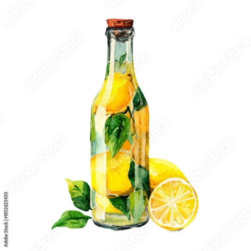 Homemade lemon infused water bottling, celebrating refreshing detox drinks and natural citrus refreshment, a healthy choice on transparent background