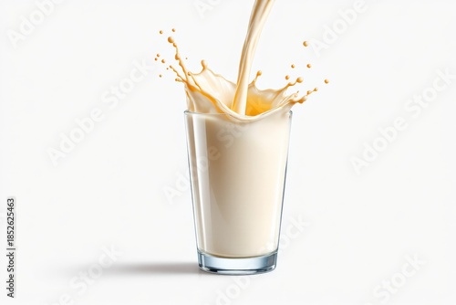 Soy milk splash in a glass isolated on white background with dynamic liquid motion