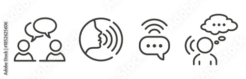 Icons of Voice and Speaking. Set of Communication, Speech Bubbles, Conversation. Vector simple symbols.