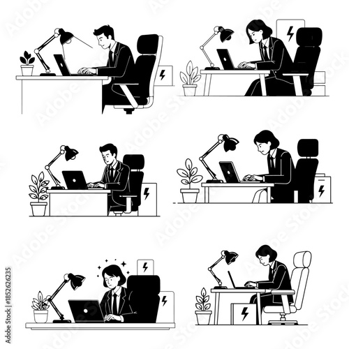 Workplace Strain The illustration captures a person grappling with fatigue. stress man and woman , office workers